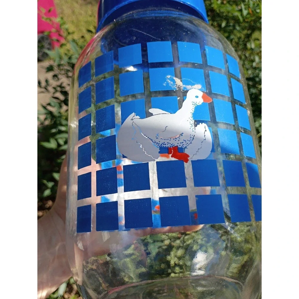 Carlton Glass Canister 3L collector Jar Vintage Geese Goose Duck Blue with Lid